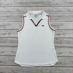 Lacoste Sport Polo Shirt Women's 40 White V-Neck Pique Tennis Golf Activewear
